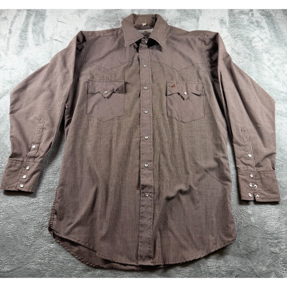 Vtg Prior Imperial Western Shirt Mens Large Brown Pearl Snap Check Rodeo